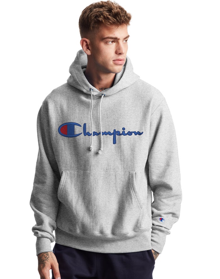 Sudadera Con Capucha Champion Hombre - Reverse Weave Vintage Script Logo ( Gris ) 6748532-LR